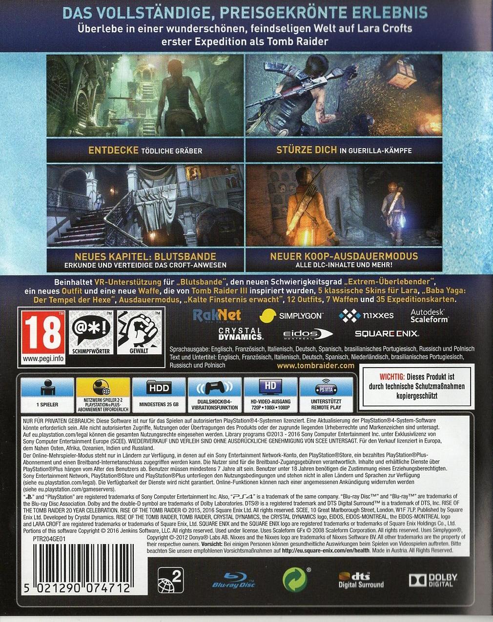 Rise of the Tomb Raider: 20-jähriges Jubiläum - PlayStation 4 Rückseite
