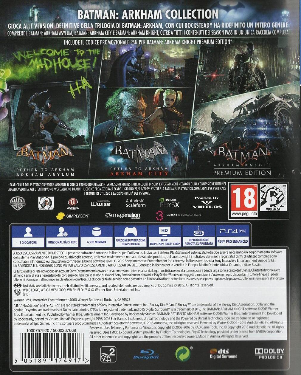 Batman: Arkham Collection - PlayStation 4 Rückseite