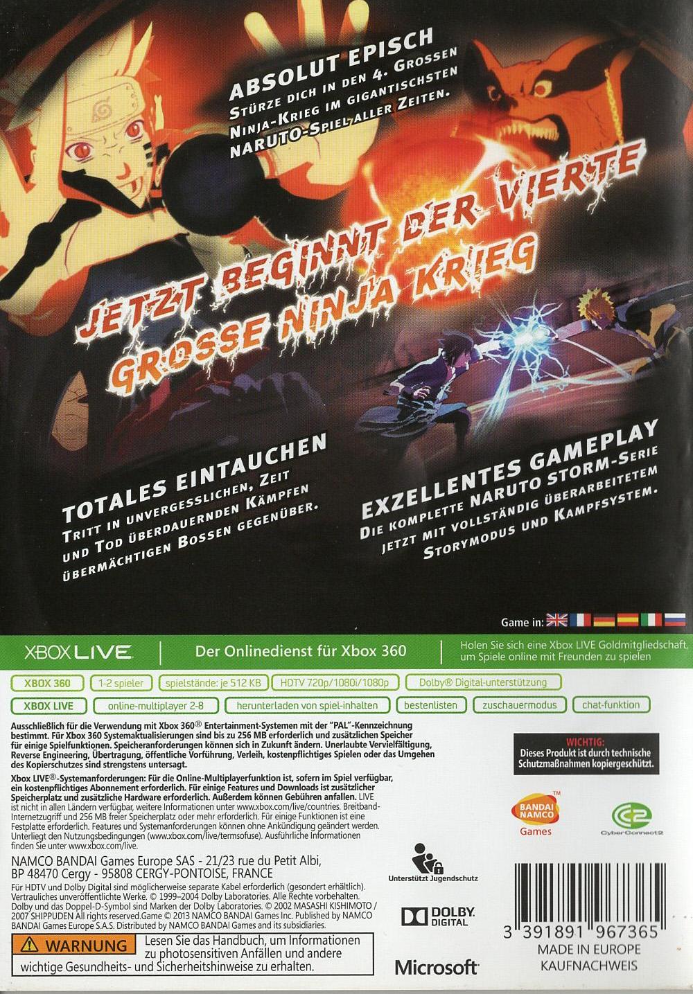 Naruto Shippuden: Ultimate Ninja Storm 3 - Xbox 360 Rückseite