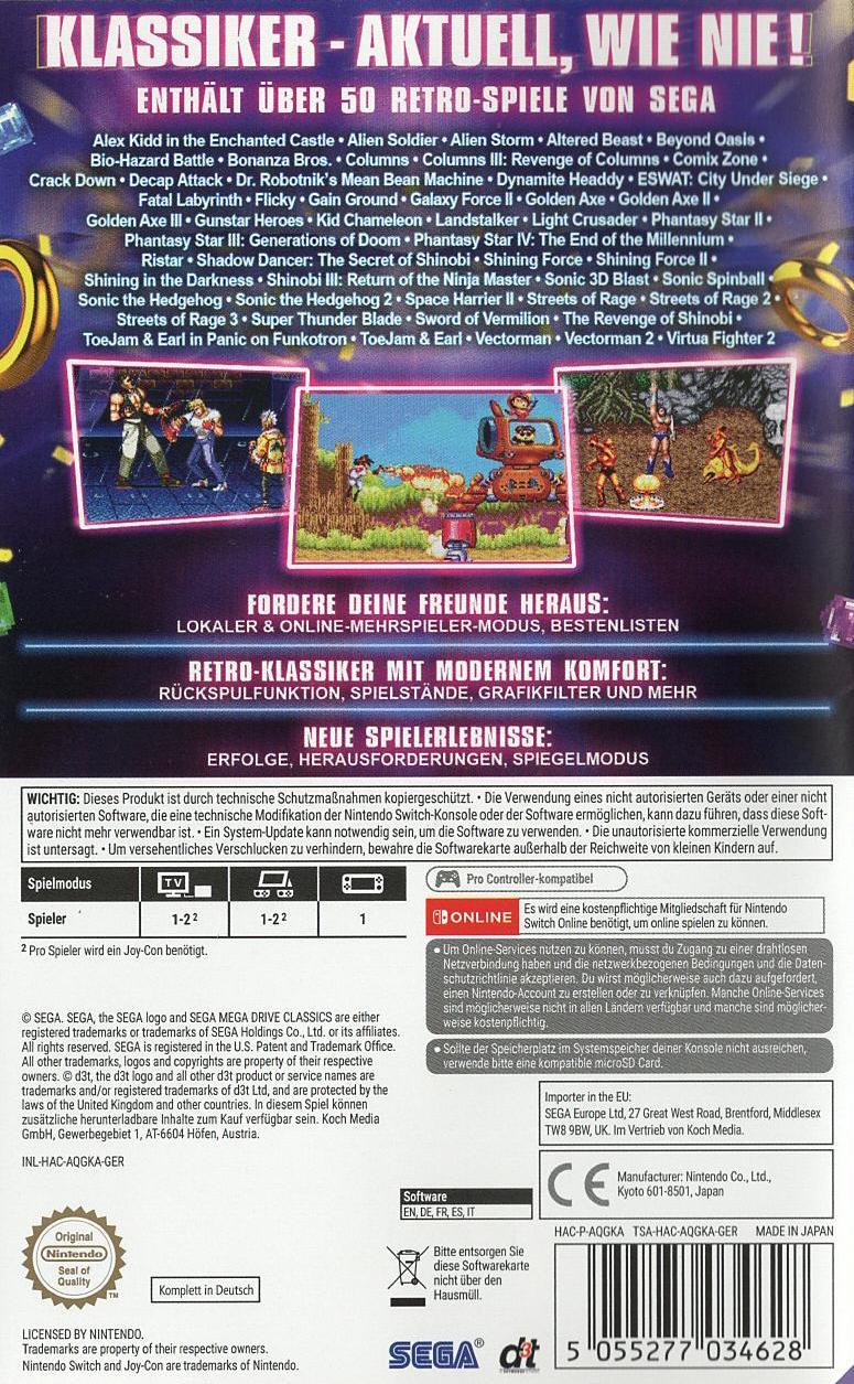 SEGA Mega Drive Classics - Nintendo Switch Rückseite