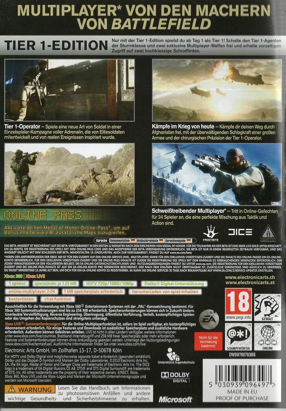 Medal of Honor Tier 1 Edition - Xbox 360 Rückseite