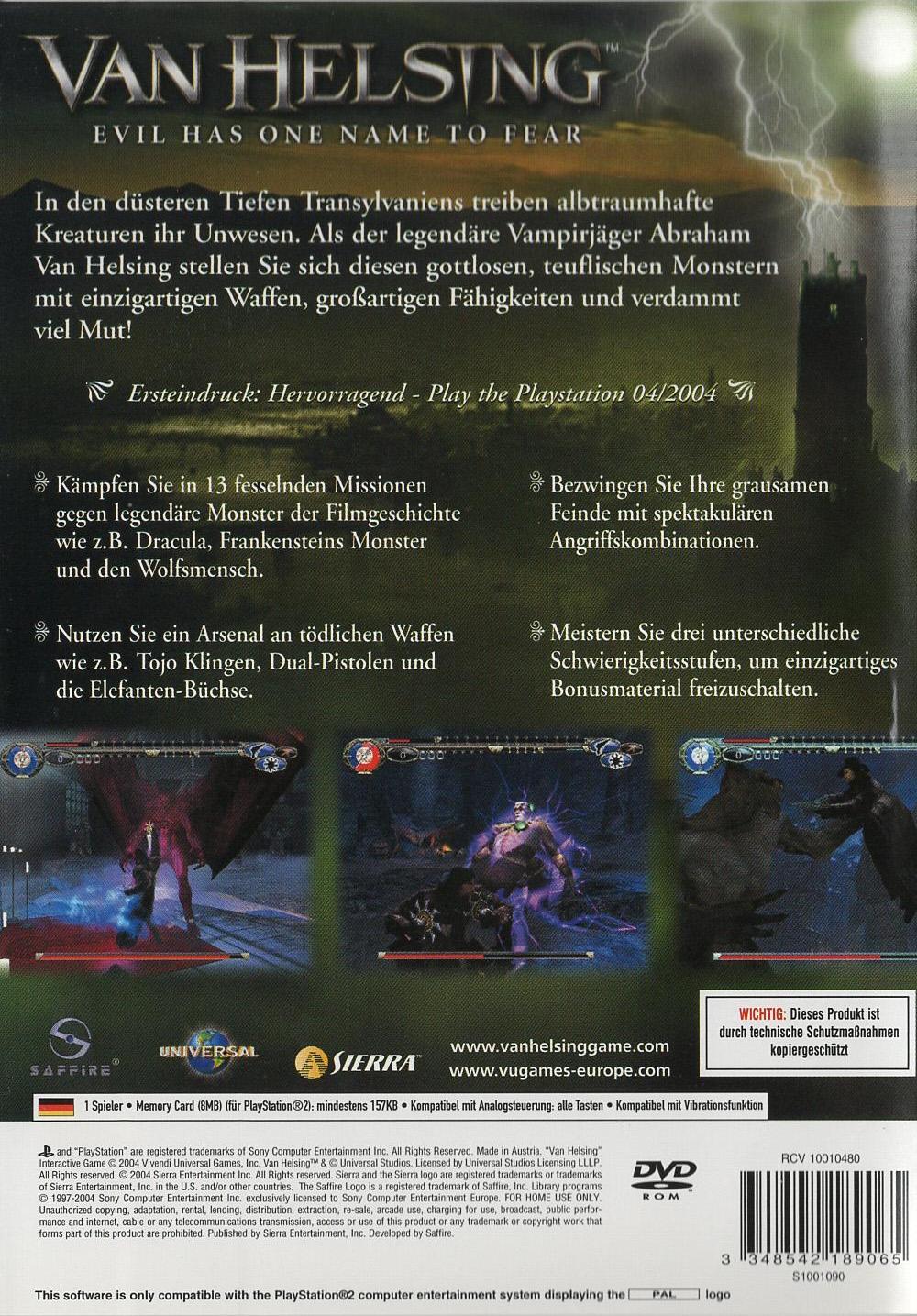 Van Helsing - PlayStation 2 Rückseite