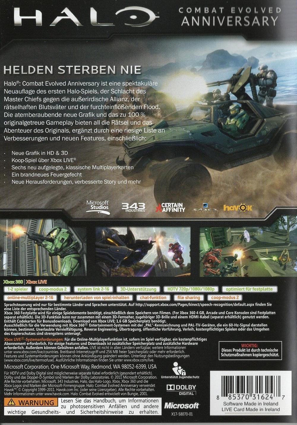 Halo: Combat Evolved Anniversary - Xbox 360 Rückseite