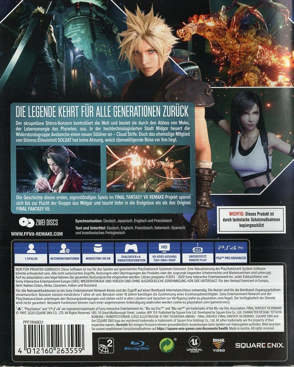 Final Fantasy VII Remake - PlayStation 4 Rückseite