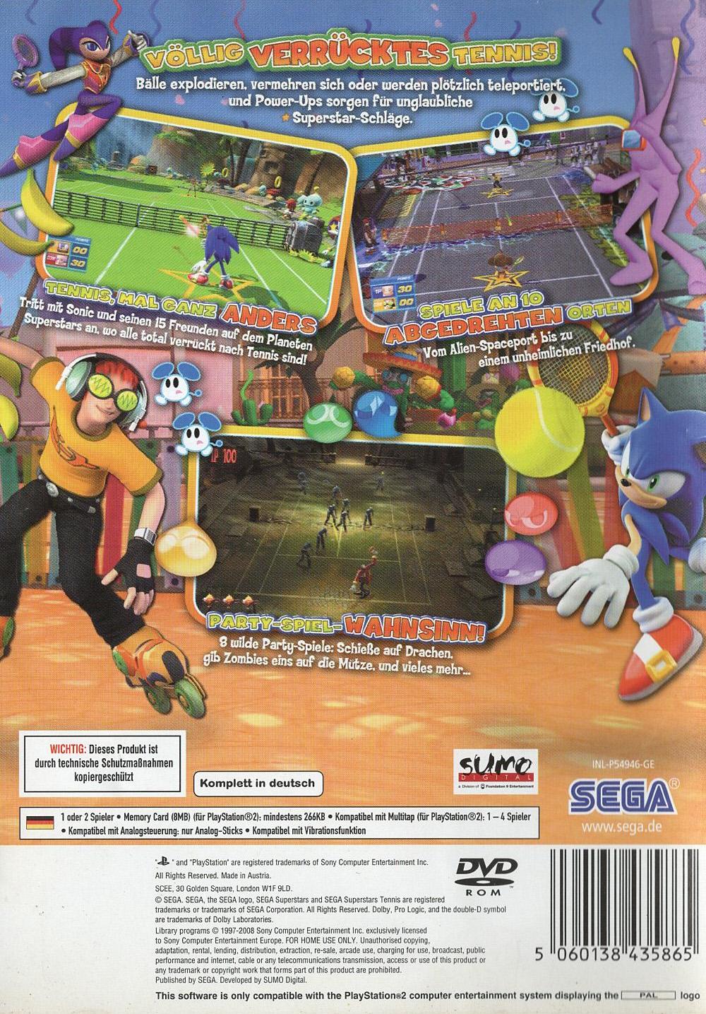 SEGA Superstars Tennis - PlayStation 2 Rückseite