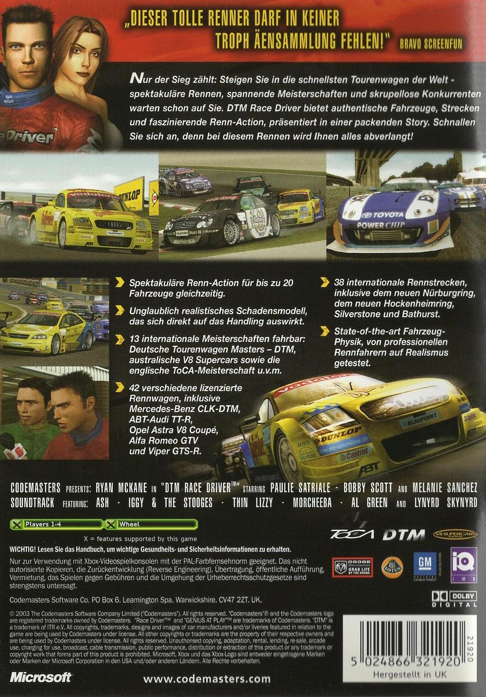 DTM Race Driver: Director's Cut - Xbox Rückseite