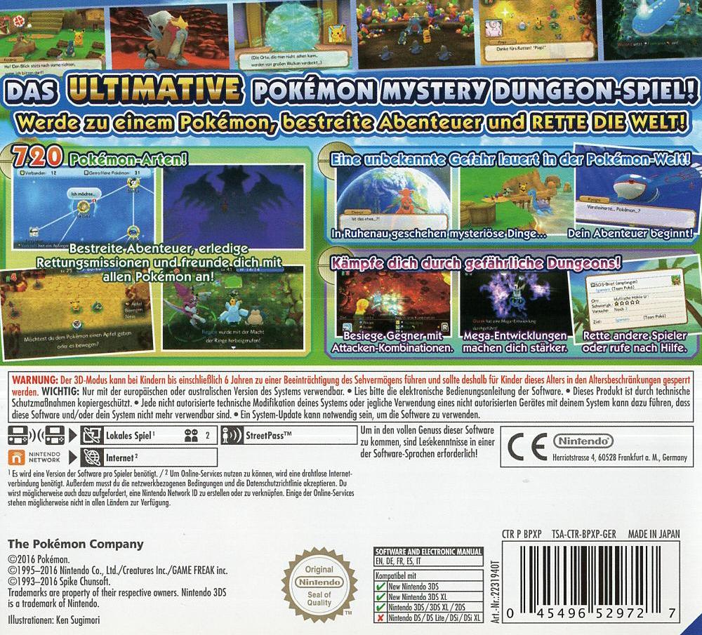 Pokémon Super Mystery Dungeon - Nintendo 3DS Rückseite
