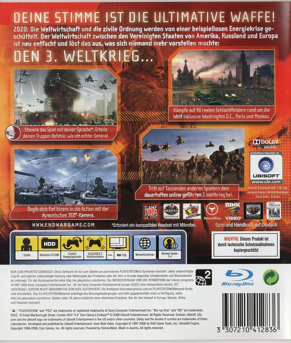 Tom Clancy's EndWar - PlayStation 3 Rückseite