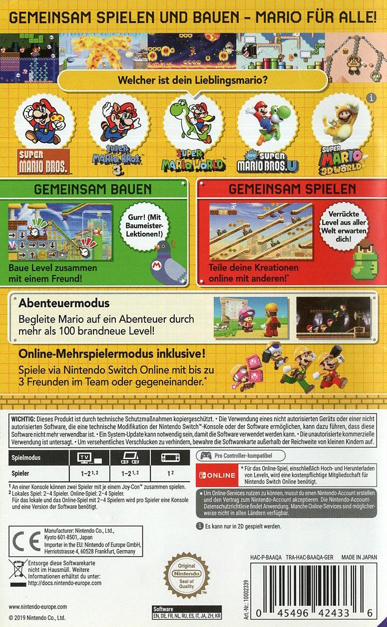 Super Mario Maker 2 - Nintendo Switch Rückseite