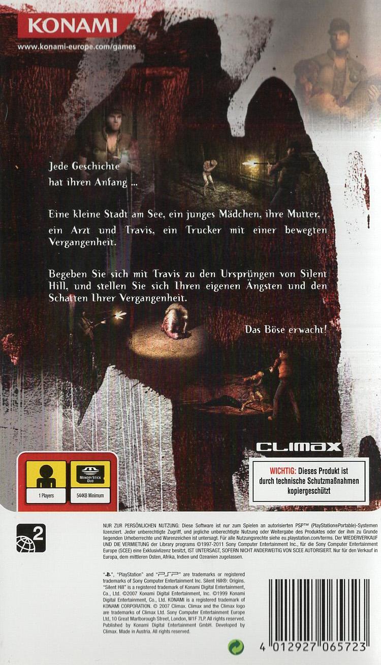 Silent Hill: Origins - PlayStation Portable Rückseite