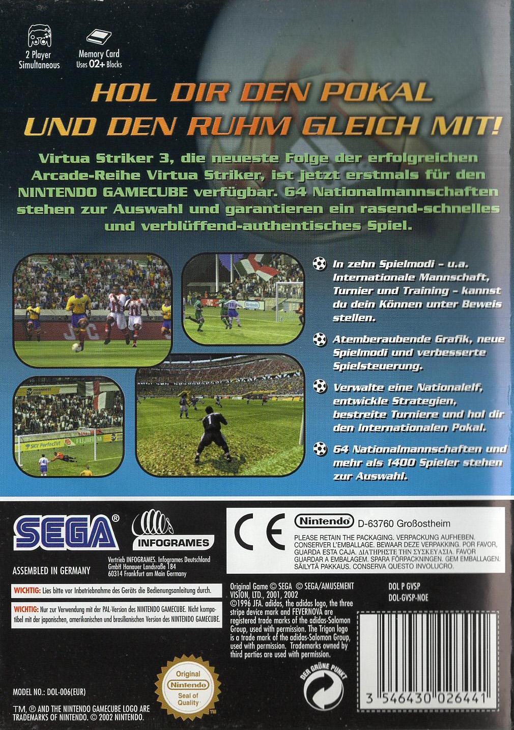 Virtua Striker 3 ver.2002 - Nintendo GameCube Rückseite