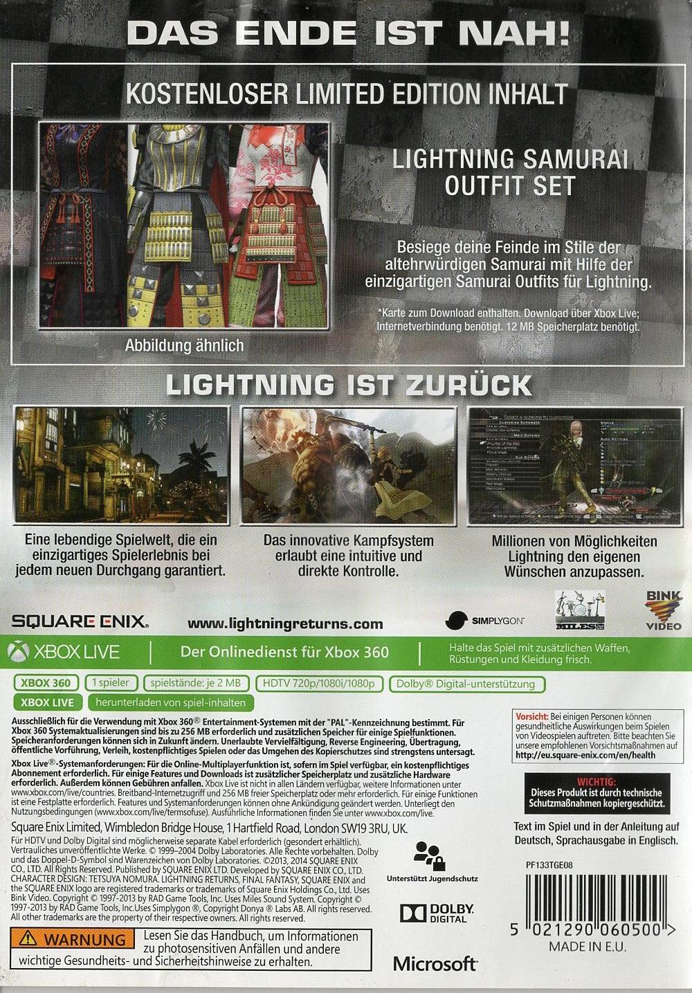 Lightning Returns: Final Fantasy XIII - Xbox 360 Rückseite