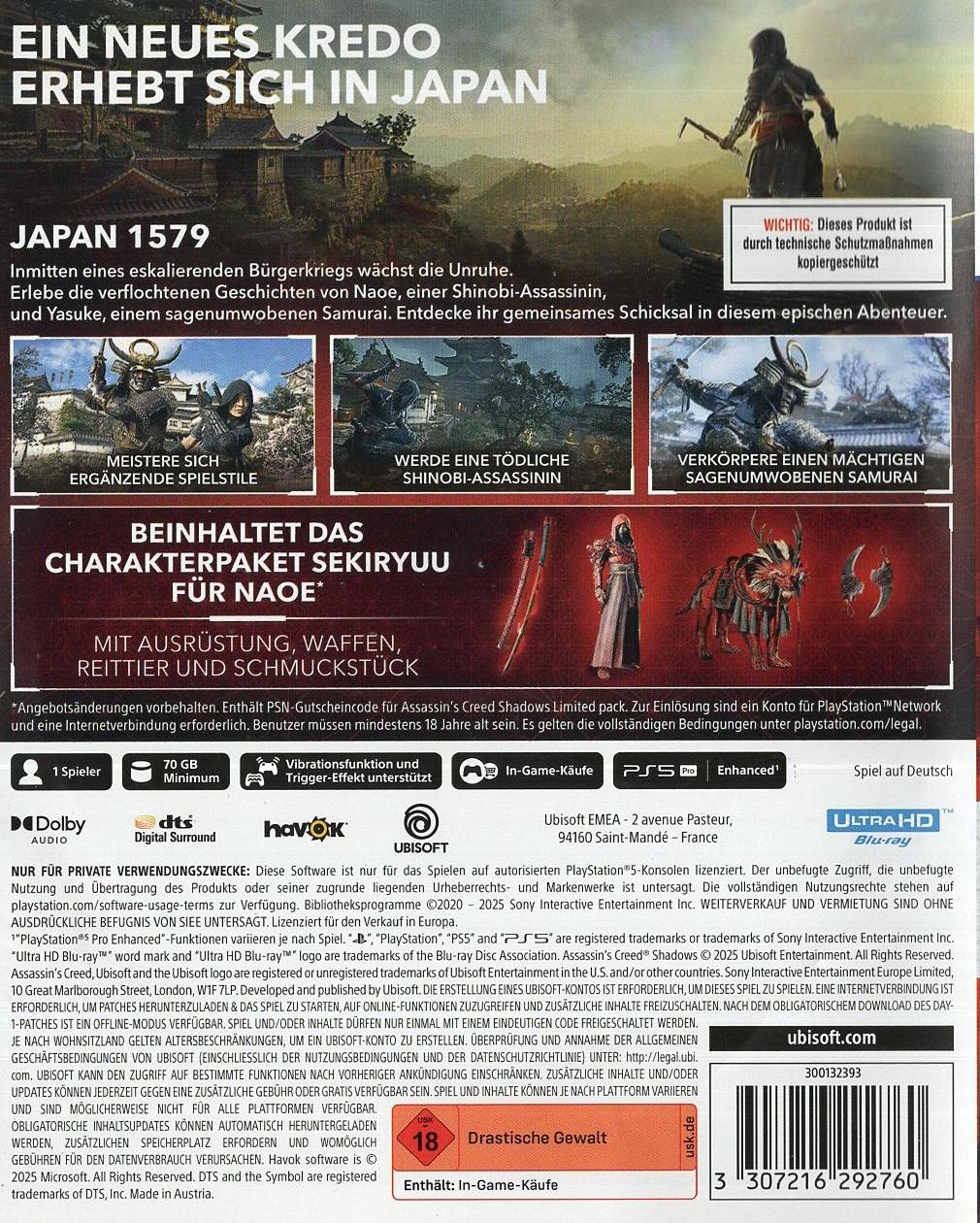 Assassin's Creed Shadows - PlayStation 5 Rückseite