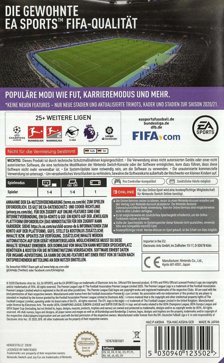 FIFA 21 - Nintendo Switch Rückseite