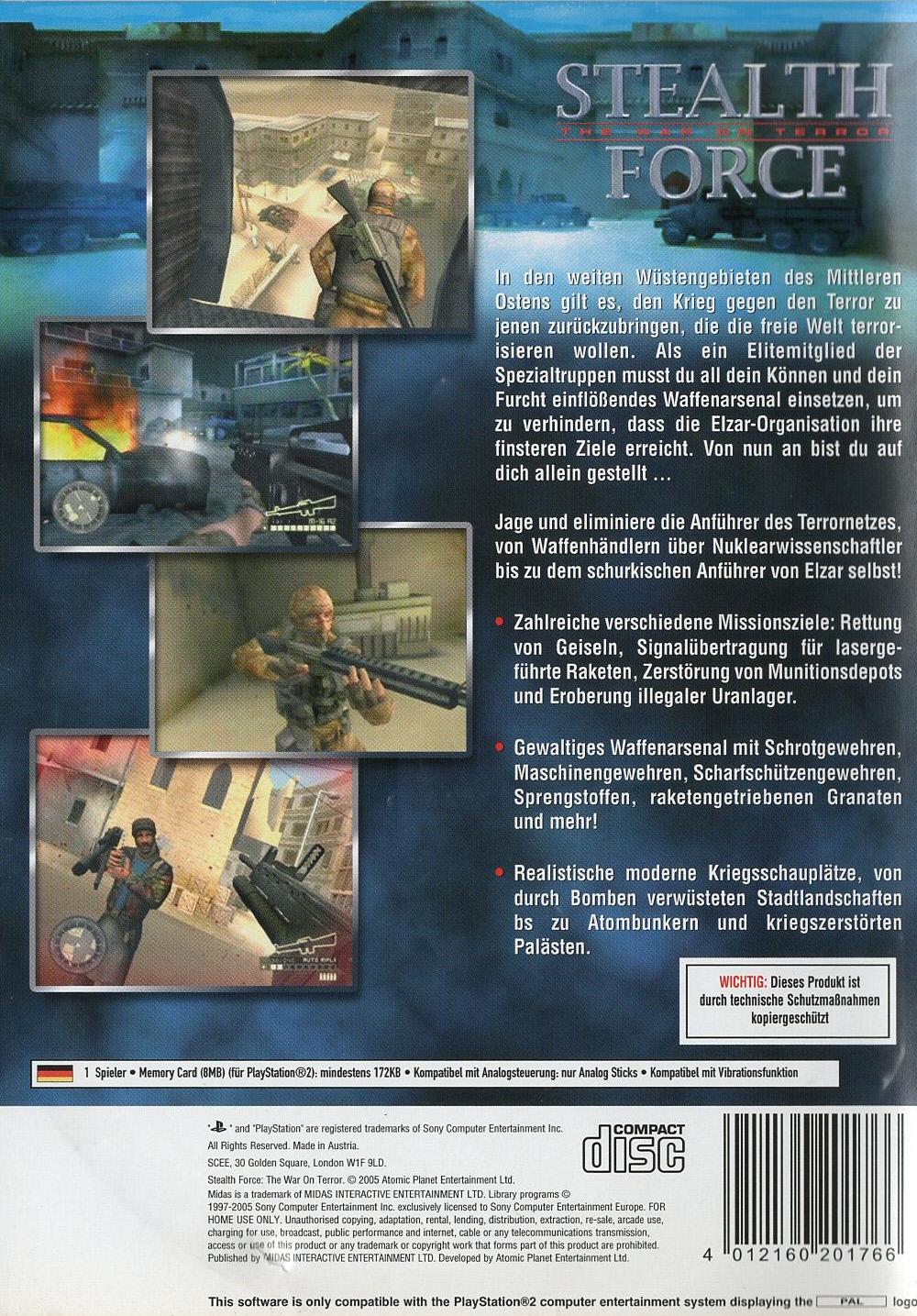 Stealth Force: The War on Terror - PlayStation 2 Rückseite