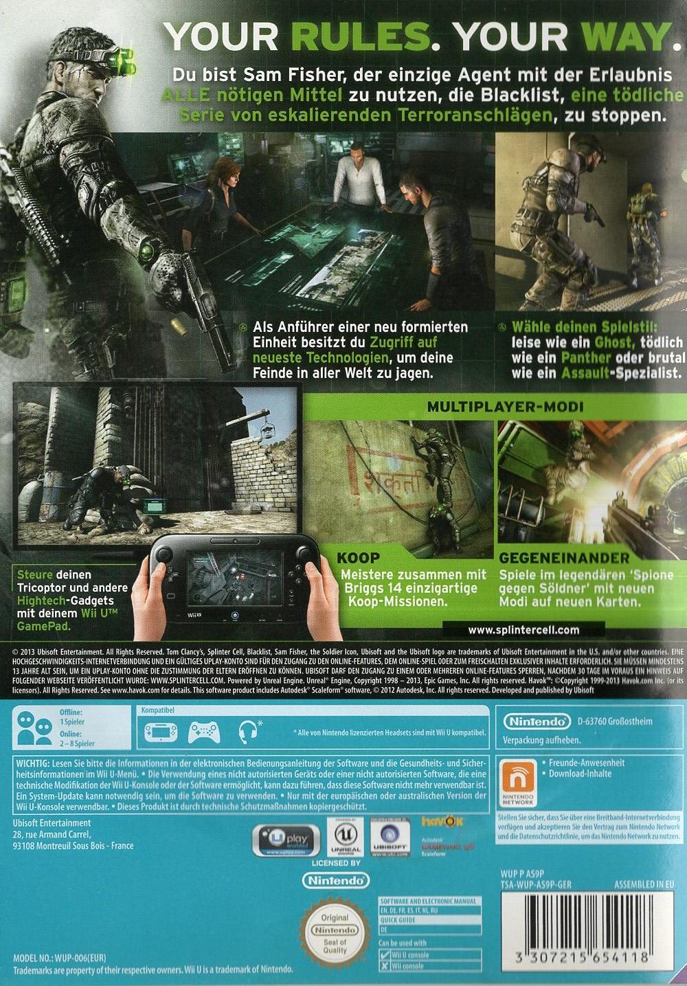 Tom Clancy's Splinter Cell: Blacklist - Nintendo Wii U Rückseite