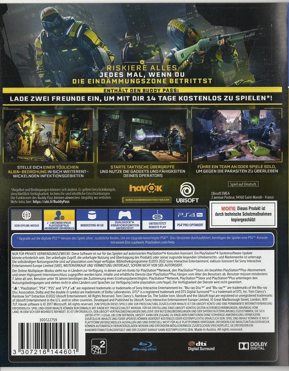 Tom Clancy's Rainbow Six Extraction - PlayStation 4 Rückseite
