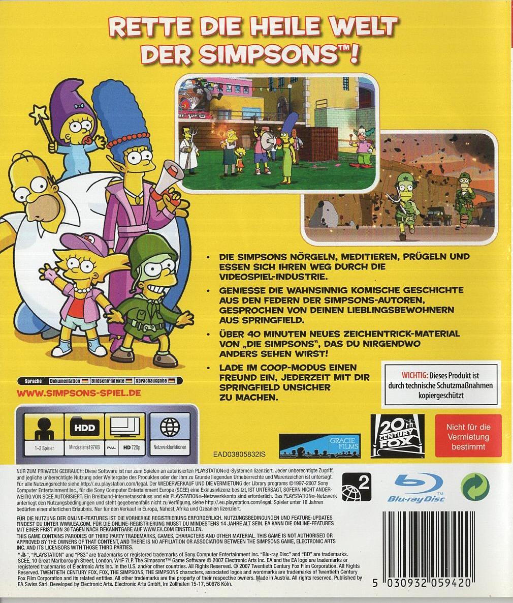 Die Simpsons - Das Spiel - PlayStation 3 Rückseite