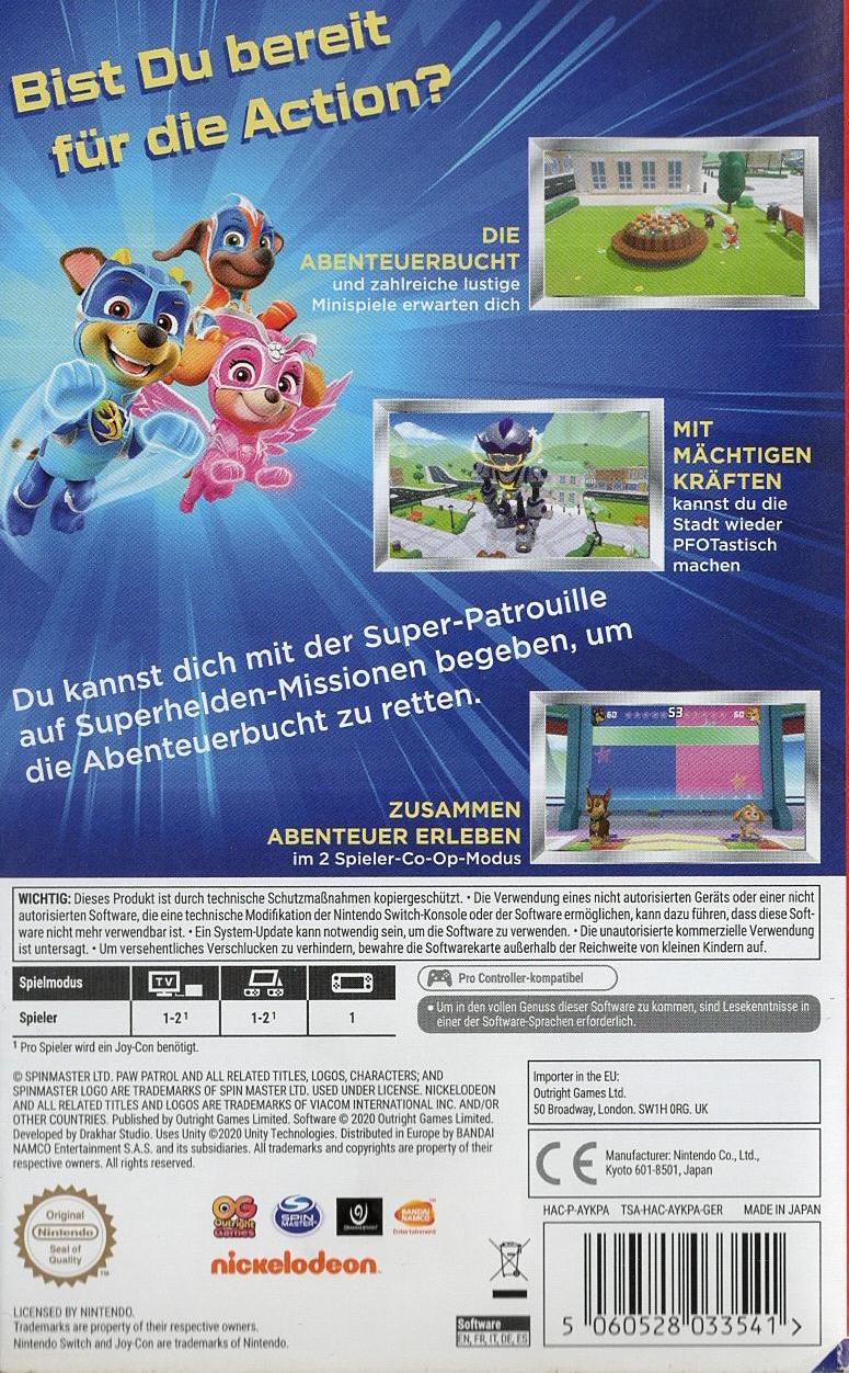 Paw Patrol: Mighty Pups - Die Rettung der Abenteuerbucht - Nintendo Switch Rückseite