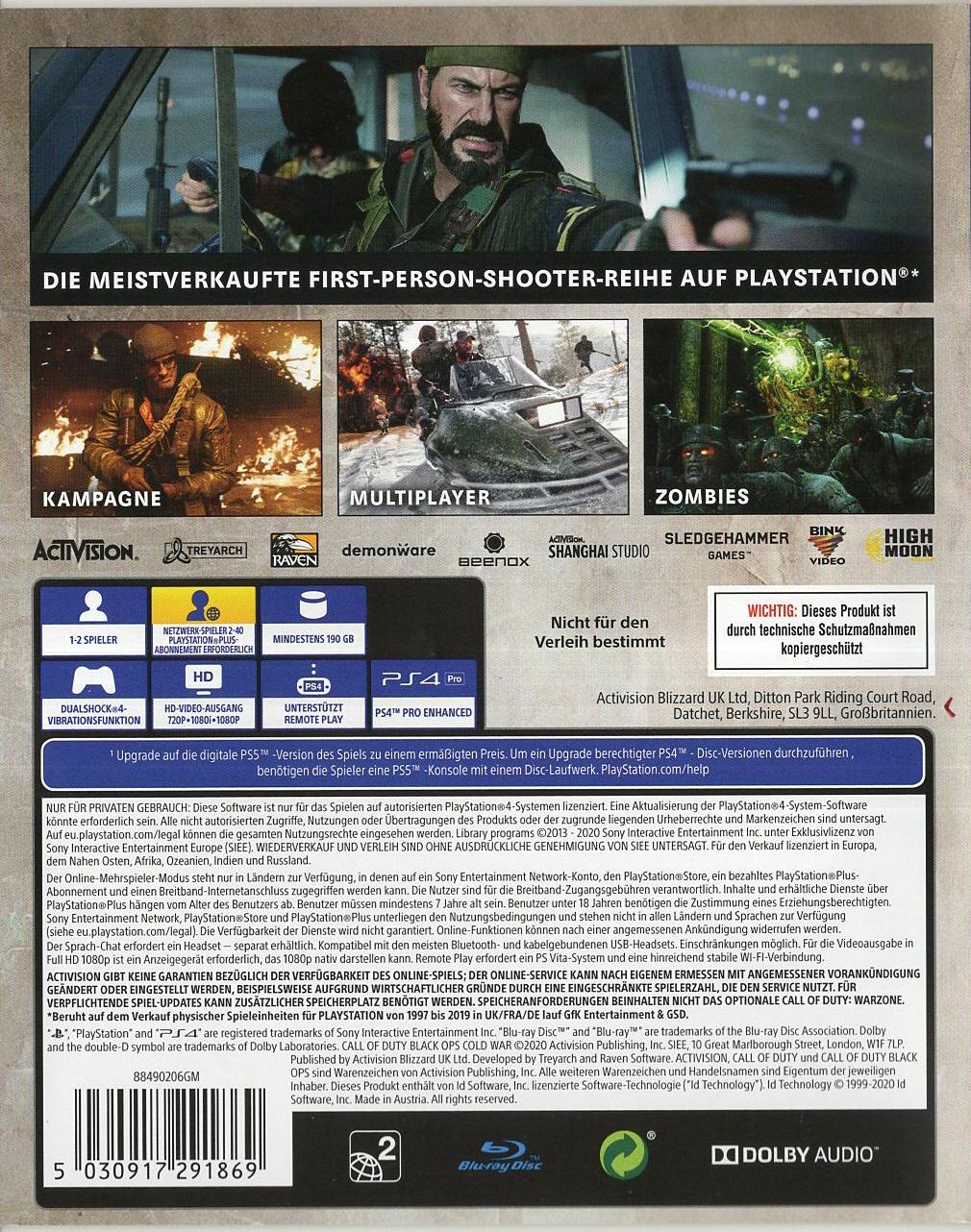 Call of Duty: Black Ops Cold War - PlayStation 4 Rückseite
