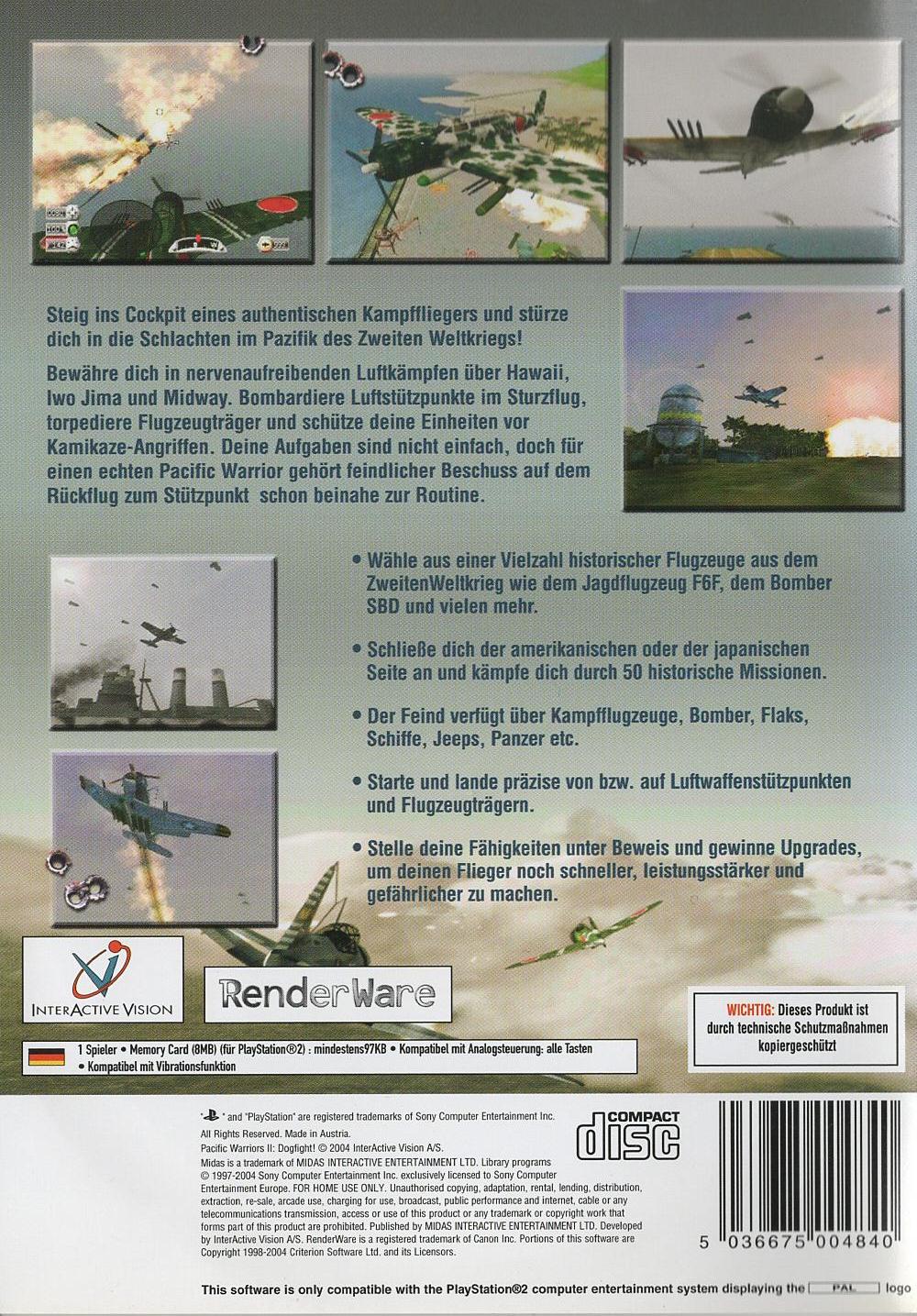Pacific Warriors II: Dogfight - PlayStation 2 Rückseite