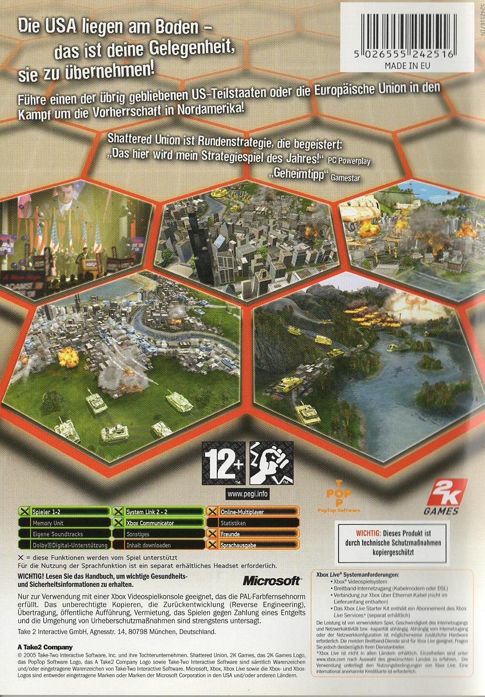 Shattered Union - Xbox Rückseite