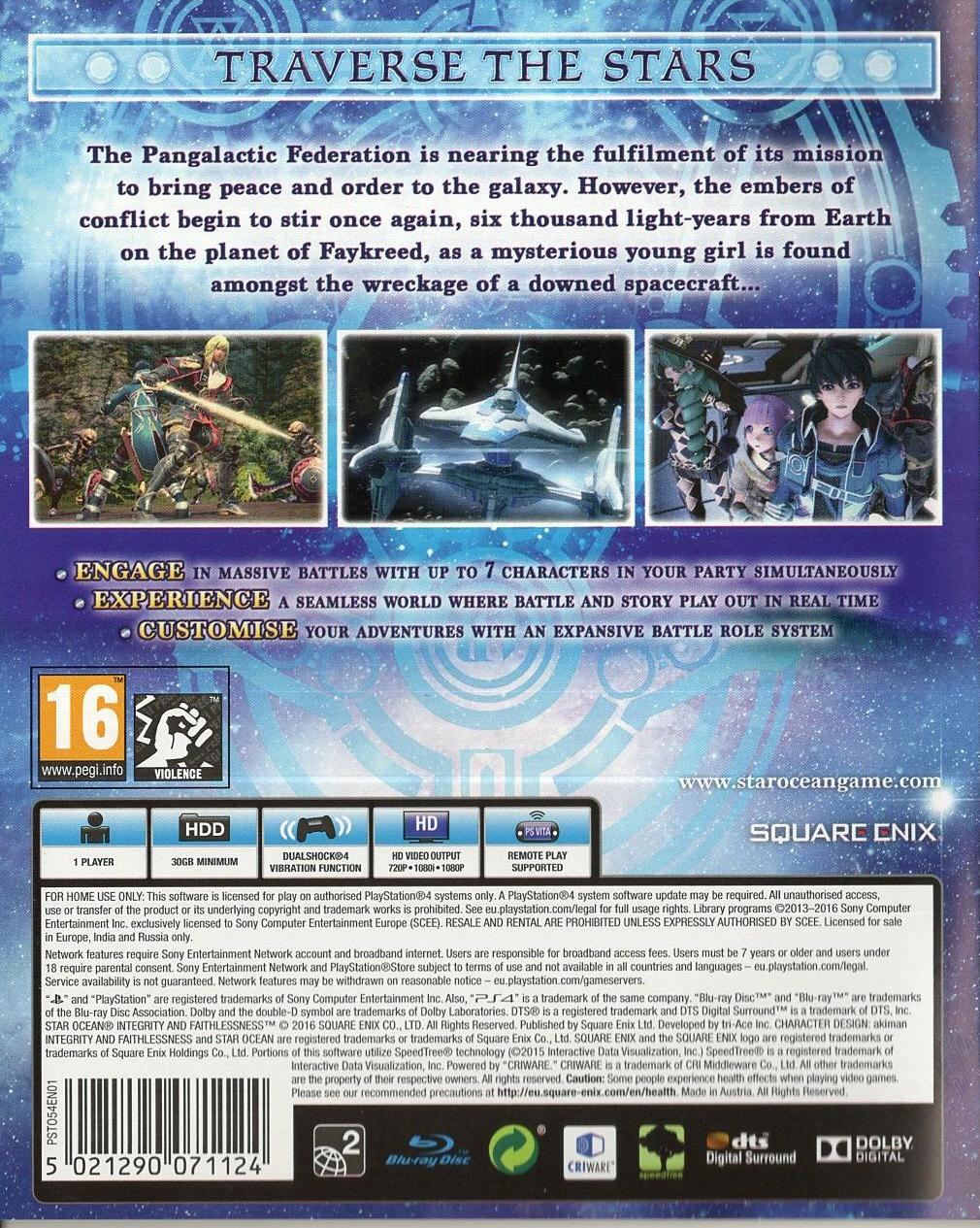 Star Ocean: Integrity and Faithlessness - PlayStation 4 Rückseite