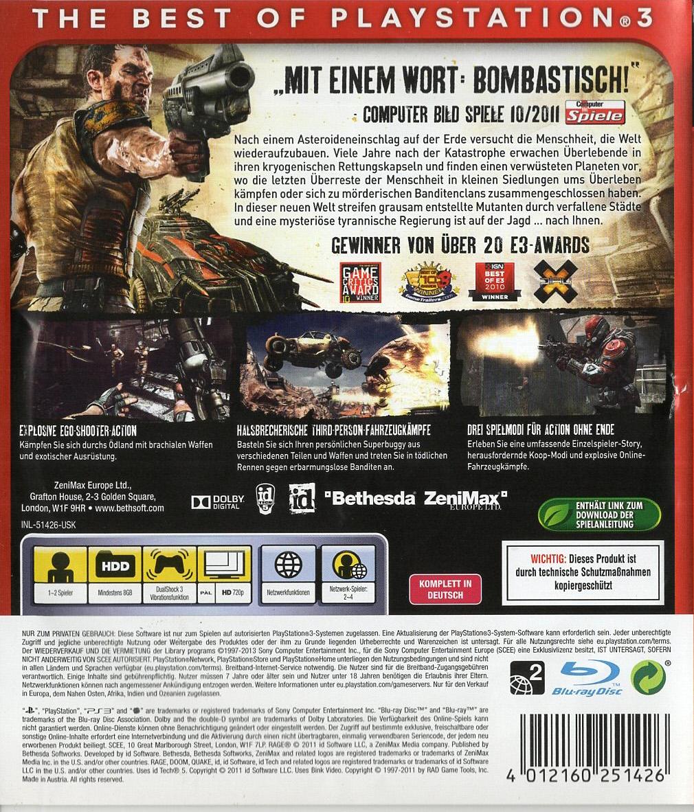 Rage - PlayStation 3 Rückseite