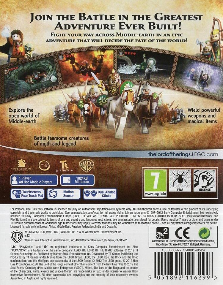 LEGO The Lord of the Rings - PlayStation Vita Rückseite
