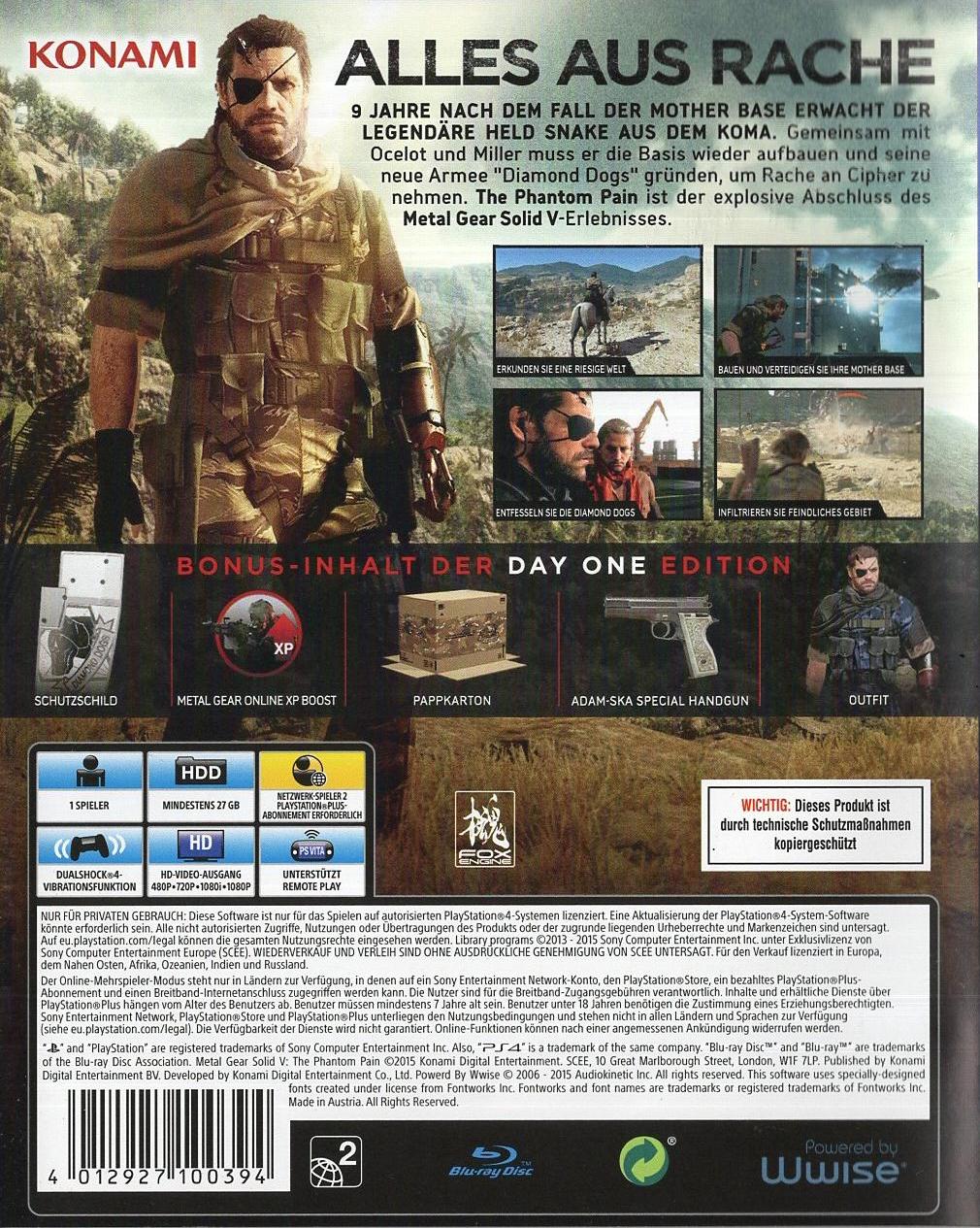 Metal Gear Solid V: The Phantom Pain - PlayStation 4 Rückseite
