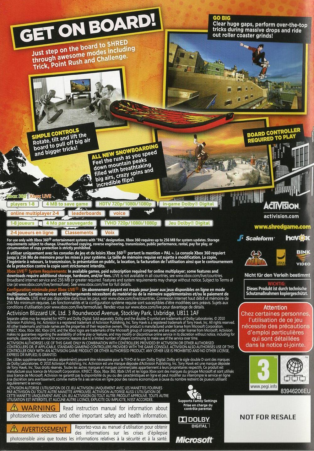 Tony Hawk: Shred - Xbox 360 Rückseite