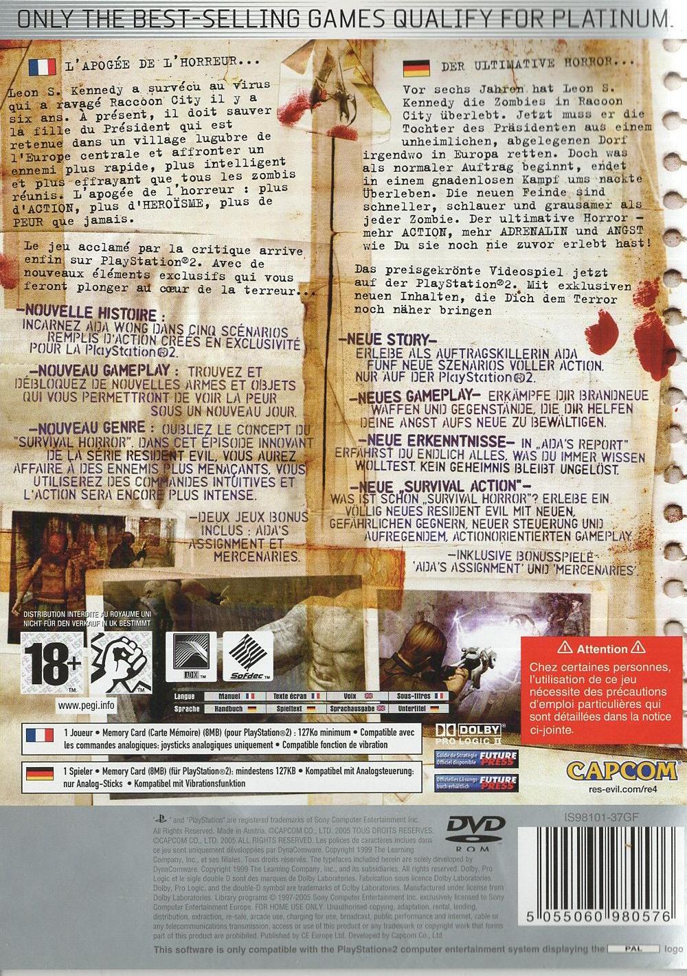 Resident Evil 4 - PlayStation 2 Rückseite
