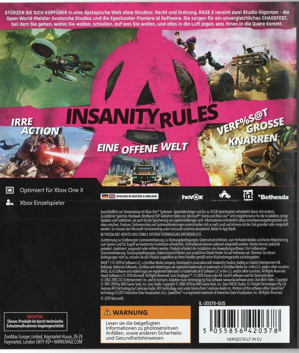 Rage 2 - Xbox One Rückseite