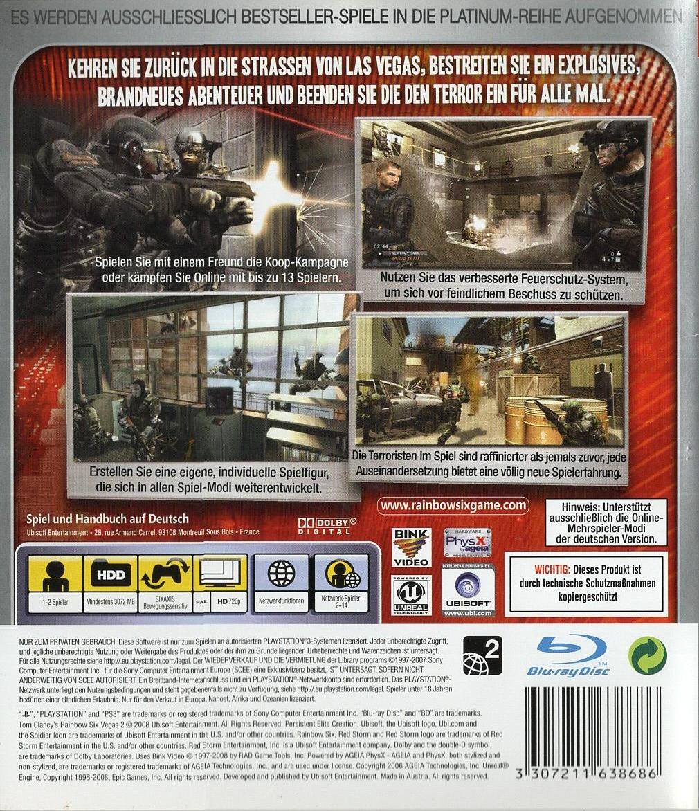 Tom Clancy's Rainbow Six Vegas 2 - PlayStation 3 Rückseite
