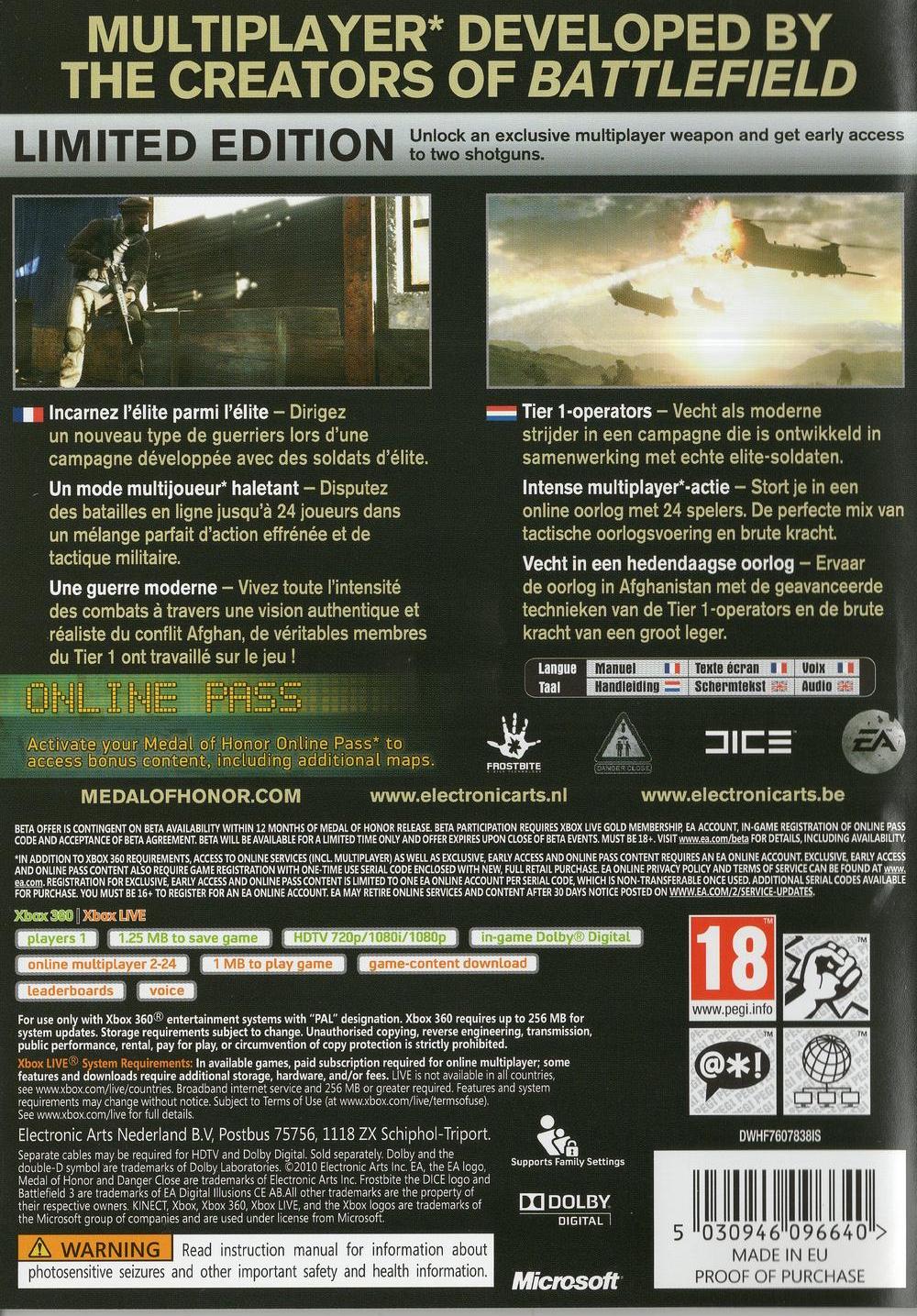 Medal of Honor Limited Edition - Xbox 360 Rückseite