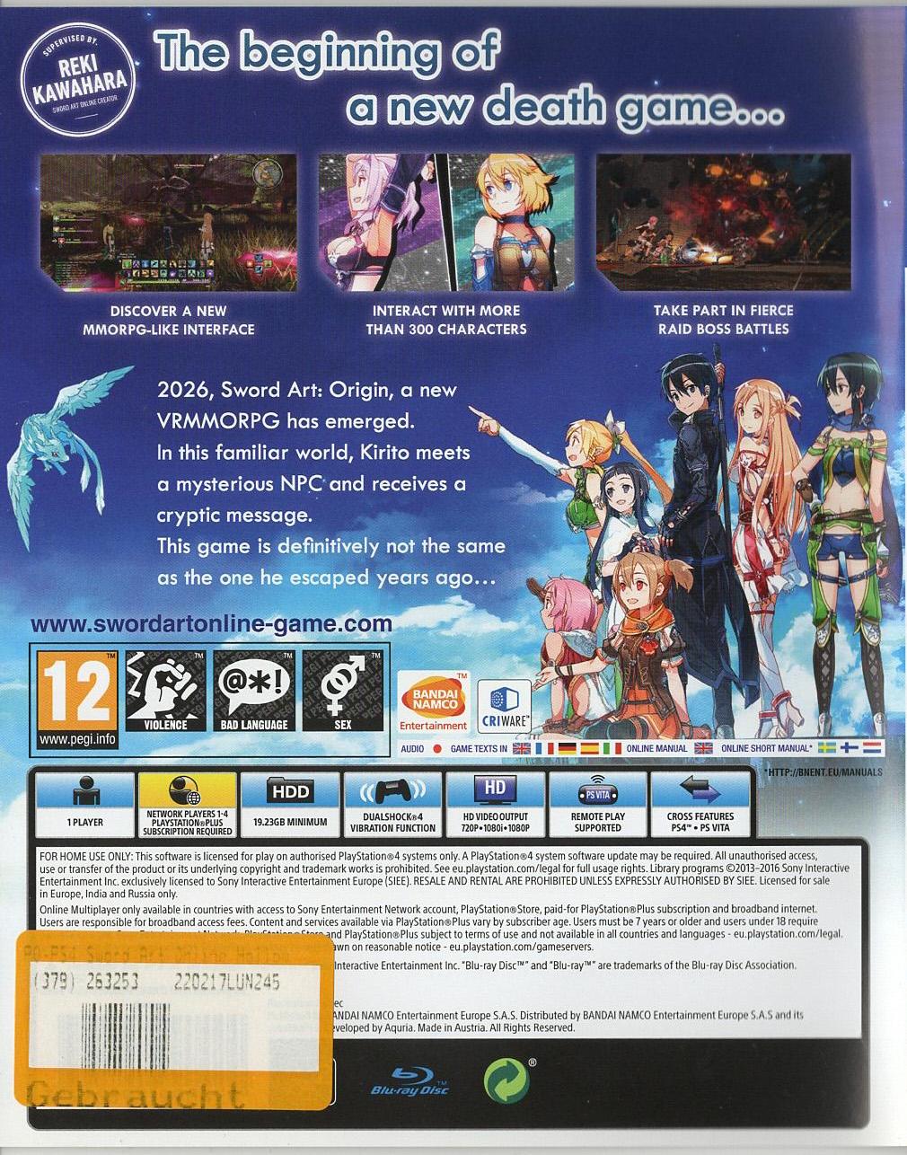 Sword Art Online: Hollow Realization - PlayStation 4 Rückseite