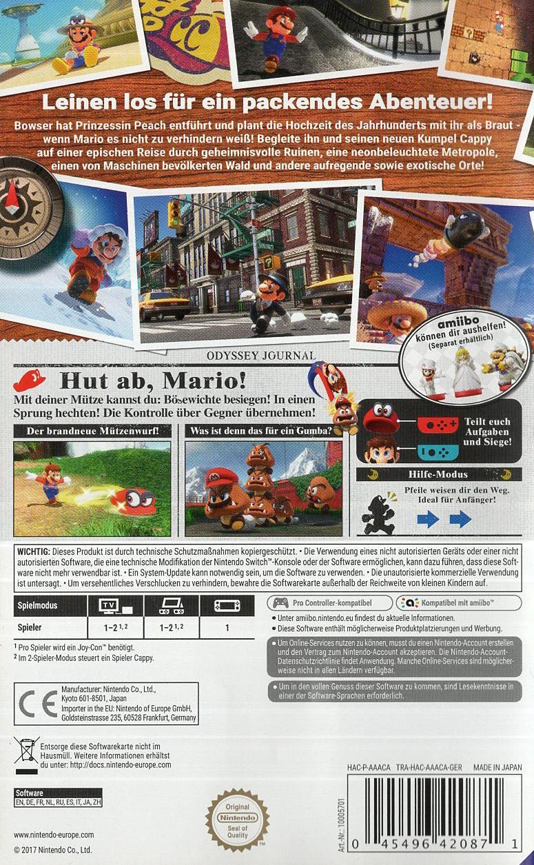 Super Mario Odyssey - Nintendo Switch Rückseite