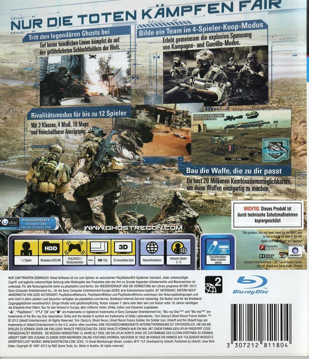 Tom Clancy's Ghost Recon: Future Soldier - PlayStation 3 Rückseite