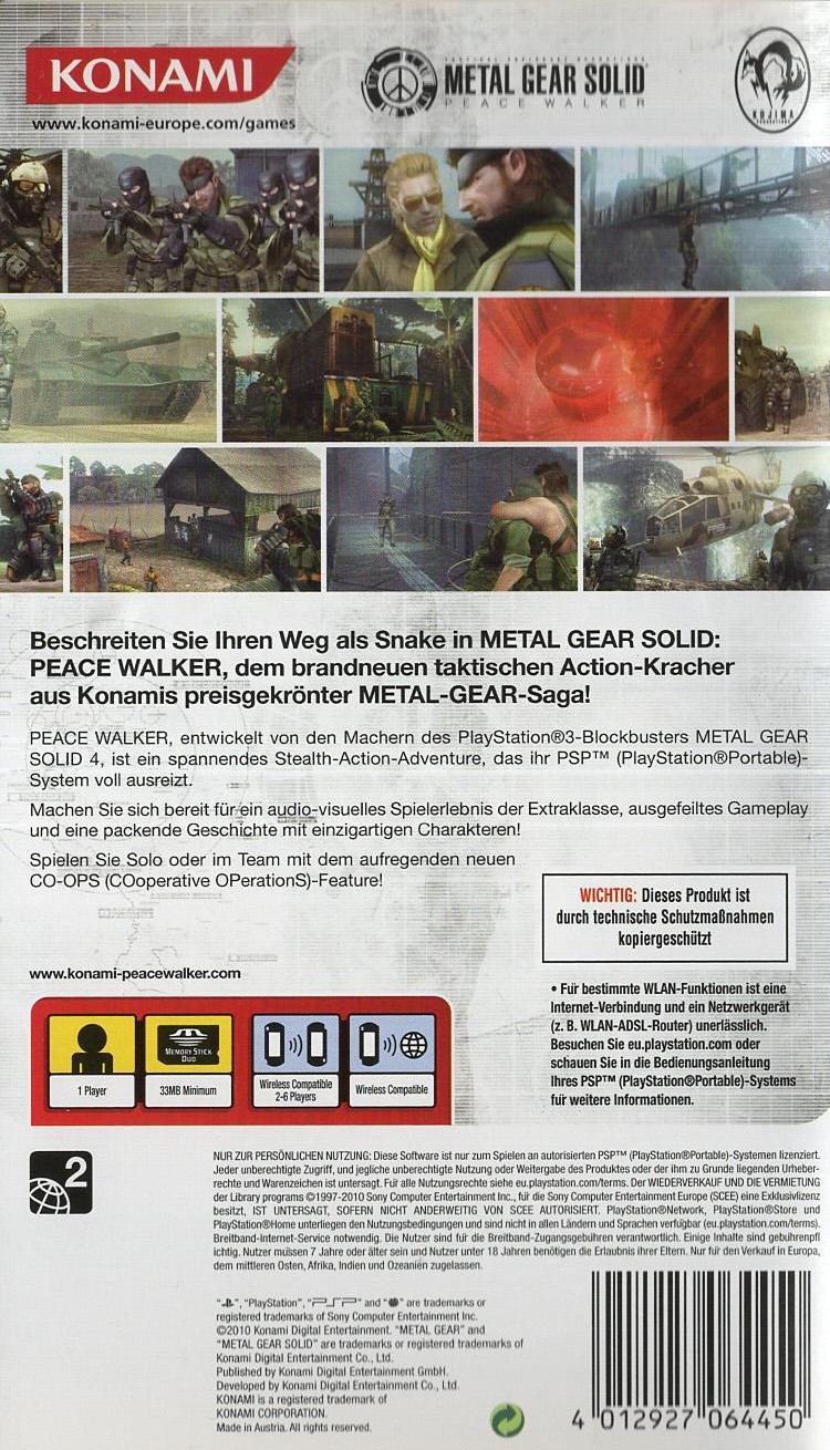 Metal Gear Solid: Peace Walker - PlayStation Portable Rückseite