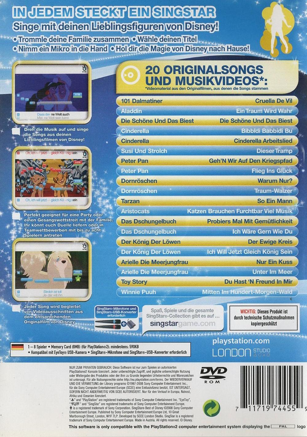 SingStar: Best of Disney - PlayStation 2 Rückseite
