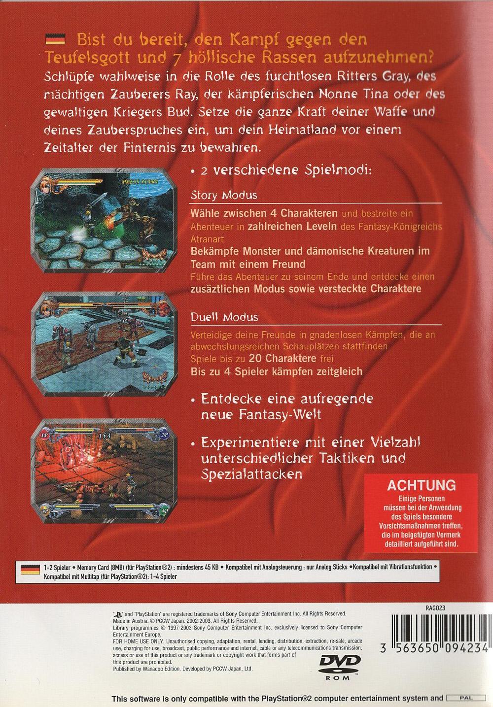Raging Blades - PlayStation 2 Rückseite