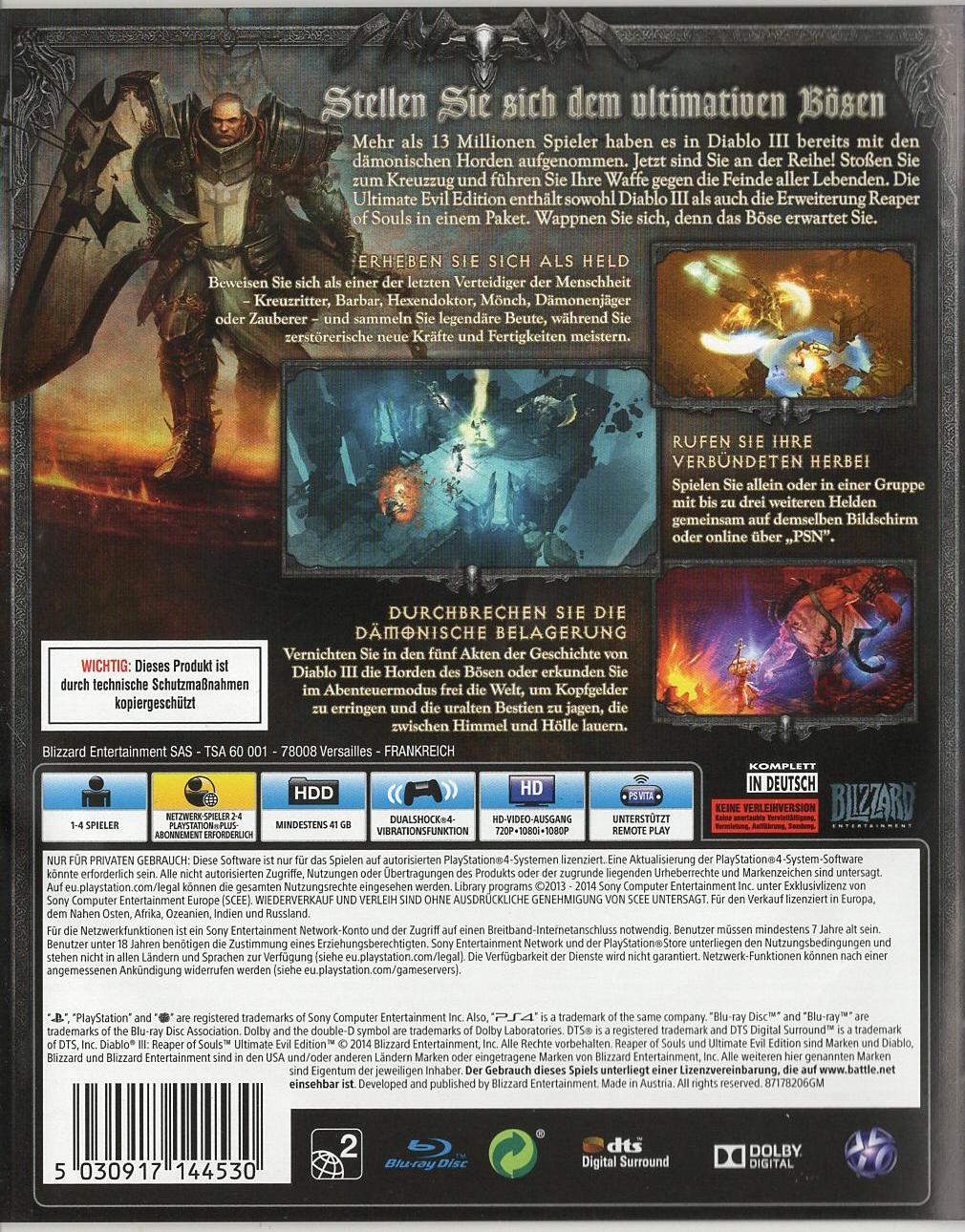 Diablo III: Reaper of Souls - Ultimate Evil Edition - PlayStation 4 Rückseite