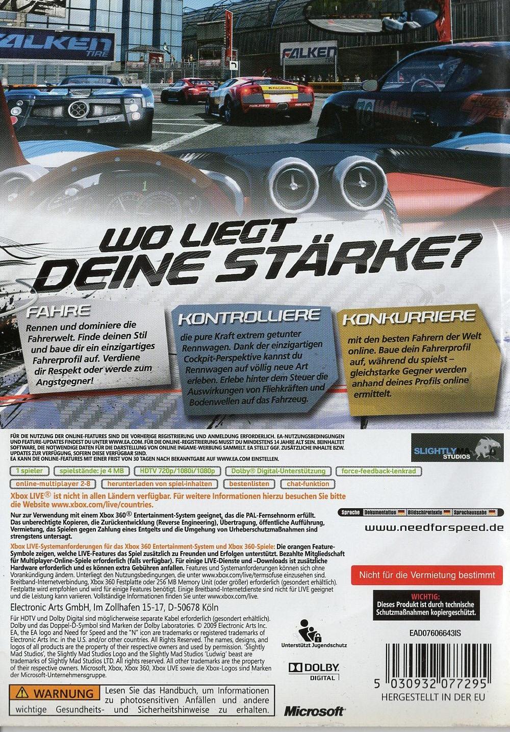 Need for Speed: Shift - Xbox 360 Rückseite