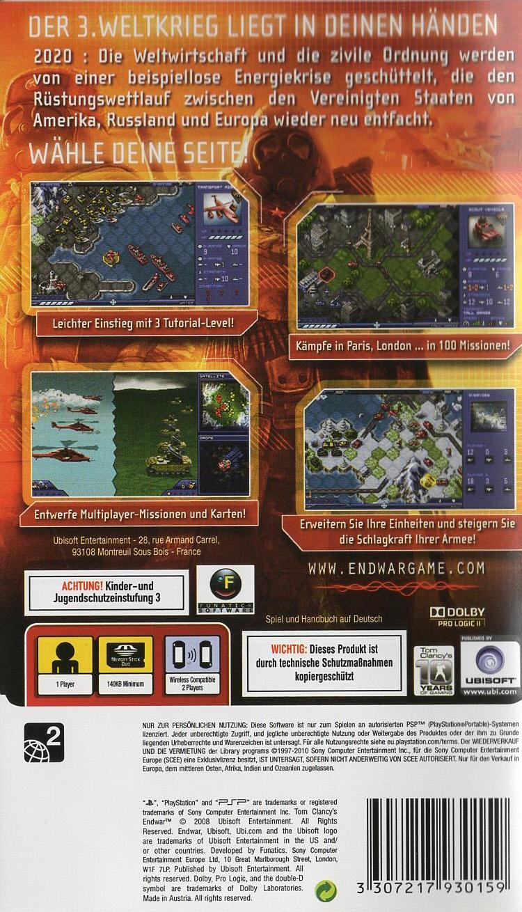 Tom Clancy's Endwar - PlayStation Portable Rückseite
