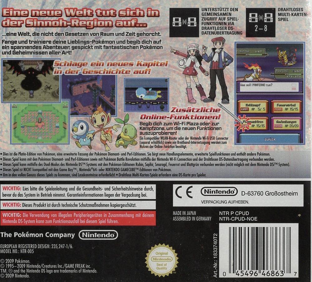 Pokémon Platin-Edition - Nintendo DS Rückseite