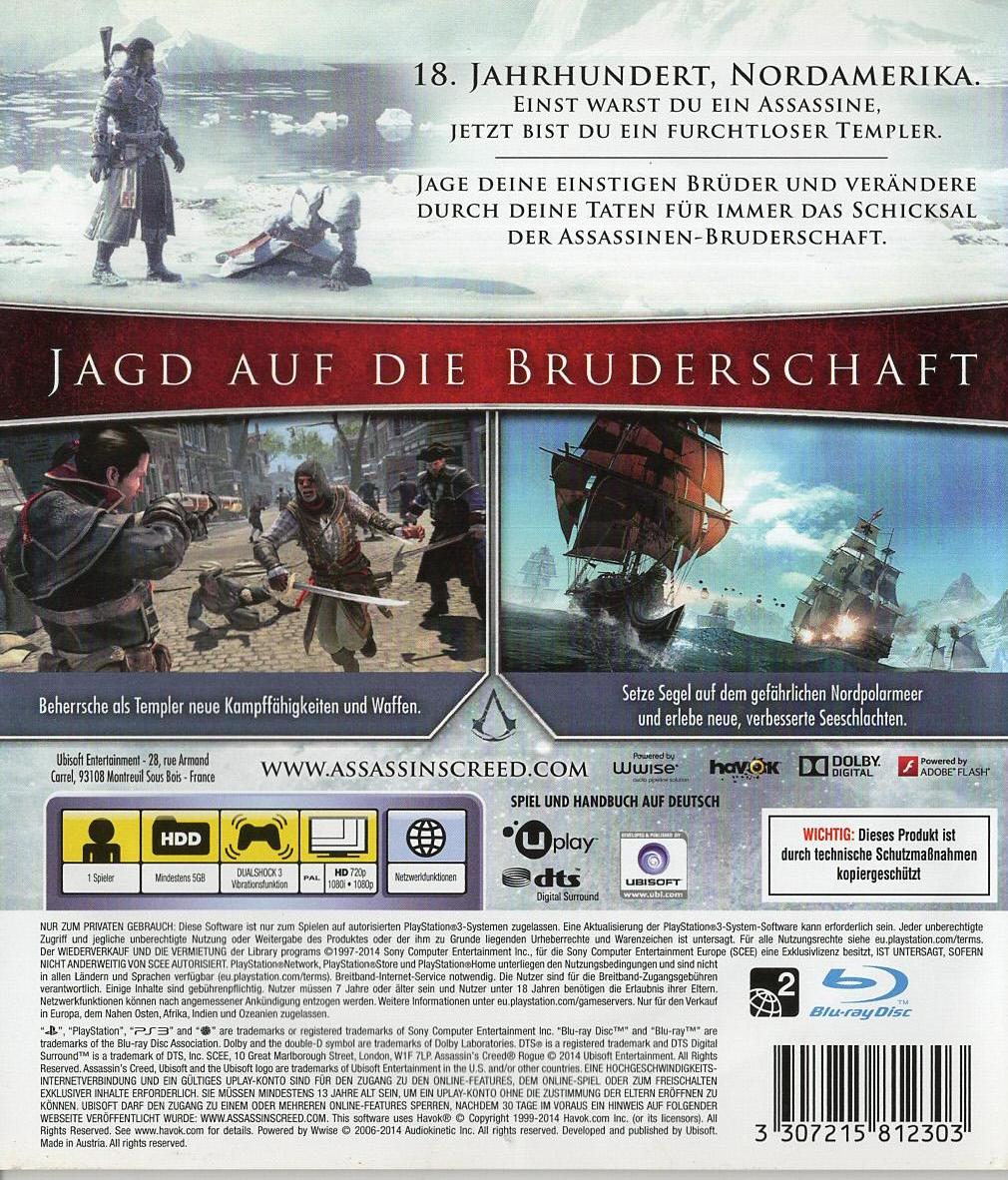 Assassin's Creed Rogue - PlayStation 3 Rückseite