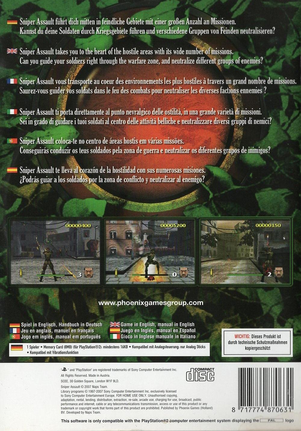 Sniper Assault - PlayStation 2 Rückseite