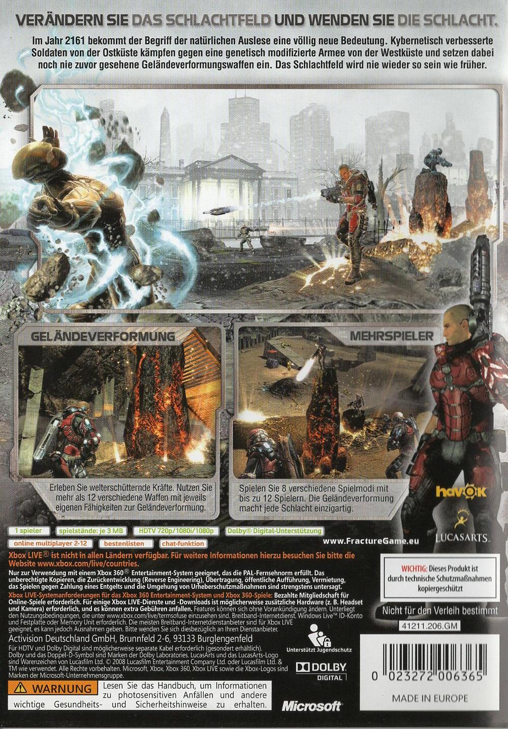Fracture - Xbox 360 Rückseite