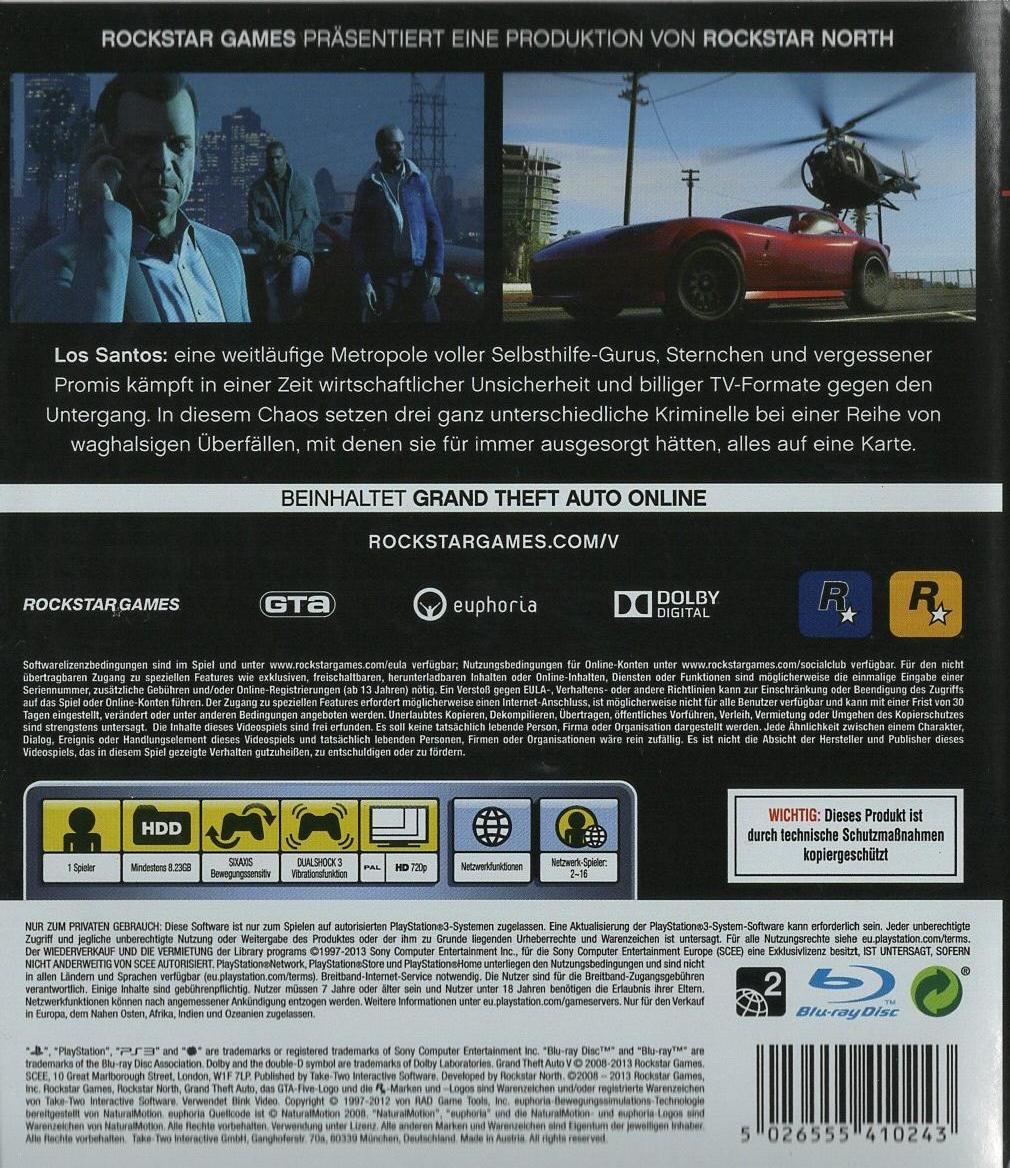 Grand Theft Auto V - PlayStation 3 Rückseite