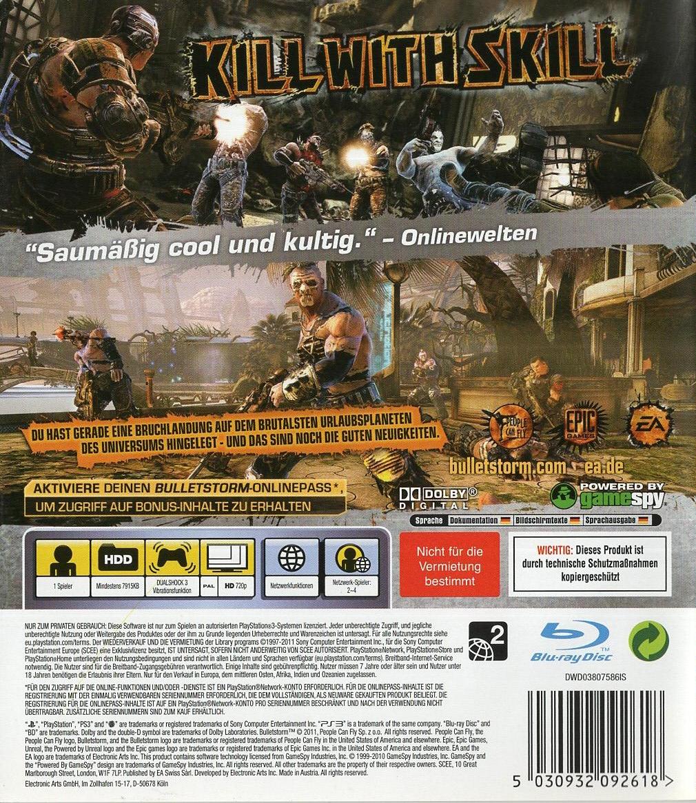Bulletstorm - PlayStation 3 Rückseite